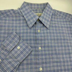 ERMENEGILDO ZEGNA Mens Size 39 / 15.5 DRESS SHIRT Long Sleeve Plaid‎ Blue